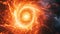 Swirling vortex of fire and light with electric currents. Fiery swirl with energetic plasma and electric bolts. Magnetic