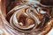 Swirls of melted brown chocolate and white whipped cream