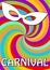 Swirly colorful carnival background in vivid cheerful colors with white carnival mask.