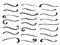 Swish doodle underline set. Hand drawn swoosh elements, calligraphy swirl or sport swoop text tails. Swash decorative