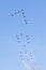 Swiss Air Force Northrop F-5 jets flying in a special formation of 24 aircraft spelling out â€˜100â€™