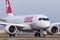 Swiss Airbus A220 lining up runway for departure to Zurich