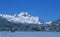 Swiss alps: Frozen Lake St. Moritz, viewing Piz Maloja in the Upper Engadin