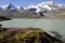 Swiss Alps glacier lake Lago Bianco at Bernina Hospitz in the up