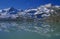 Swiss alps: Glacier lake `Lago Bianco` at Bernina Pass in the upper Engain