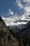 The Swiss Alps seen across a rocky valley