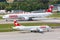 Swiss Boeing and Airbus airplanes Zurich Airport in Switzerland