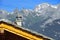 Swiss chalet roof with alps