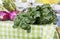 Swiss chard on a green picnic table cloth