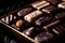 Swiss chocolates in gift box, various luxury pralines made of dark and milk organic chocolate in chocolaterie in