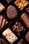 Swiss chocolates in gift box, various luxury pralines made of dark and milk organic chocolate in chocolaterie in