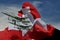 Swiss fighters and swiss flag on matterhorn