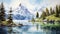 Swiss Fjord Watercolor Painting: Realistic, Detailed Rendering Of Spectacular Mountain Reflections