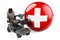 Swiss flag with indoor powerchair or electric wheelchair, 3D rendering