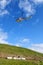 A Swiss Helicopter at Furtschella above glacier lake Silvaplana in the upper Engadin