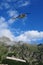 A Swiss Helicopter at glacier lake Silvaplana in the upper Engadin