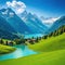 Swiss landscape with mountains and pine summer landscape