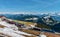 Swiss mountain railways and spring panoramic view of snow-capped mountains in the Alps