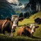 Swiss Pasture near Grunewald Grazed by Cows. AI