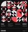 Swiss poster design template layout with clean typography and minimal vector pattern with colorful geometric shapes.