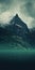 Swiss Realism: Dark Green And Aquamarine Foggy Mountain Wallpaper