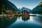 A Swiss riverside settlement, where wooden cottages harmonize with the natural beauty of the river and the surrounding mountains