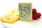 Swiss and roquefort cheeses and cherry tomato