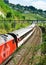 Swiss running train Vineyard Terrace of Lavaux of Switzerland