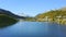 Swiss Sankt Moritz Lake, autumn yellow pine forest, beautiful landscape, tilt up