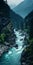 Swiss Style River: Atmospheric Woodland Imagery In Light Black And Turquoise