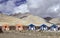 The swiss tents along the bank of the Pangong Lake in Ladakh