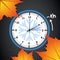 Switch to winter time concept for daylight saving with autumn leaves on black background