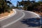 Switchback asphalt road between trees