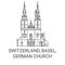 Switzerland, Basel, German Church travel landmark vector illustration