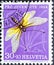Switzerland - Circa 1954 : a postage stamp printed in the swiss showing a flocked butterfly Ascalaphus libelluloides on couch gr