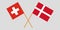 Switzerland and Denmark. Crossed Swiss and Danish flags. Official colors. Correct proportion. Vector