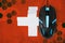 Switzerland flag and computer mouse. Concept of country representing e-sports team