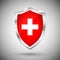 Switzerland flag on metal shiny shield vector illustration. Collection of flags on shield against white background. Abstract isola