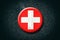 Switzerland flag. Round badge, on a dark background. Signs and Symbols. 3D illustration.