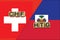 Switzerland and Haiti currencies codes on national flags background