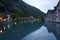 Switzerland, Interlaken. Evening view of a small r