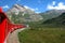 Switzerland: July 2012, Red Alpine Train Bernina Express from St.Moritz to Tirano near Bernina Pass in Switzerland