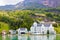 Switzerland.  Landscape with lake Lucerne, small villages  and Alps mountains