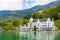 Switzerland.  Landscape with lake Lucerne, small villages  and Alps mountains