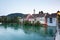 Switzerland,Laufenburg,View of river rhine with city at