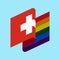 Switzerland LGBT flag. Swiss Symbol of tolerant. Gay sign rainbow