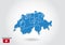 Switzerland map design with 3D style. Blue Switzerland map and National flag. Simple vector map with contour, shape, outline, on