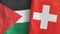 Switzerland and Palestine two flags textile cloth 3D rendering