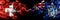 Switzerland, Swiss vs British, Britain, Tristan da Cunha smoky mystic flags placed side by side. Thick colored silky abstract