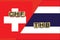 Switzerland and Thailand currencies codes on national flags background